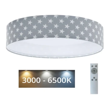 LED Stmievateľné detské stropné svietidlo SMART GALAXY KIDS LED/24W/230V 3000-6500K hviezdičky šedá/biela + diaľkové ovládanie