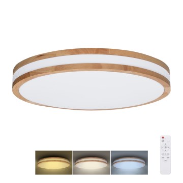 LED Stmievateľné stropné svietidlo WOODY LED/48W/230V 3000-6500K dub pr. 38 cm + diaľkové ovládanie