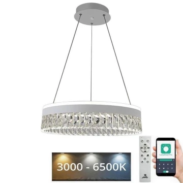 LED Stmievateľný krištáľový luster na lanku LED/90W/230V 3000-6500K biela + diaľkové ovládanie