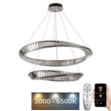 LED Stmievateľný krištáľový luster na lanku LED/90W/230V 3000-6500K chróm + diaľkové ovládanie