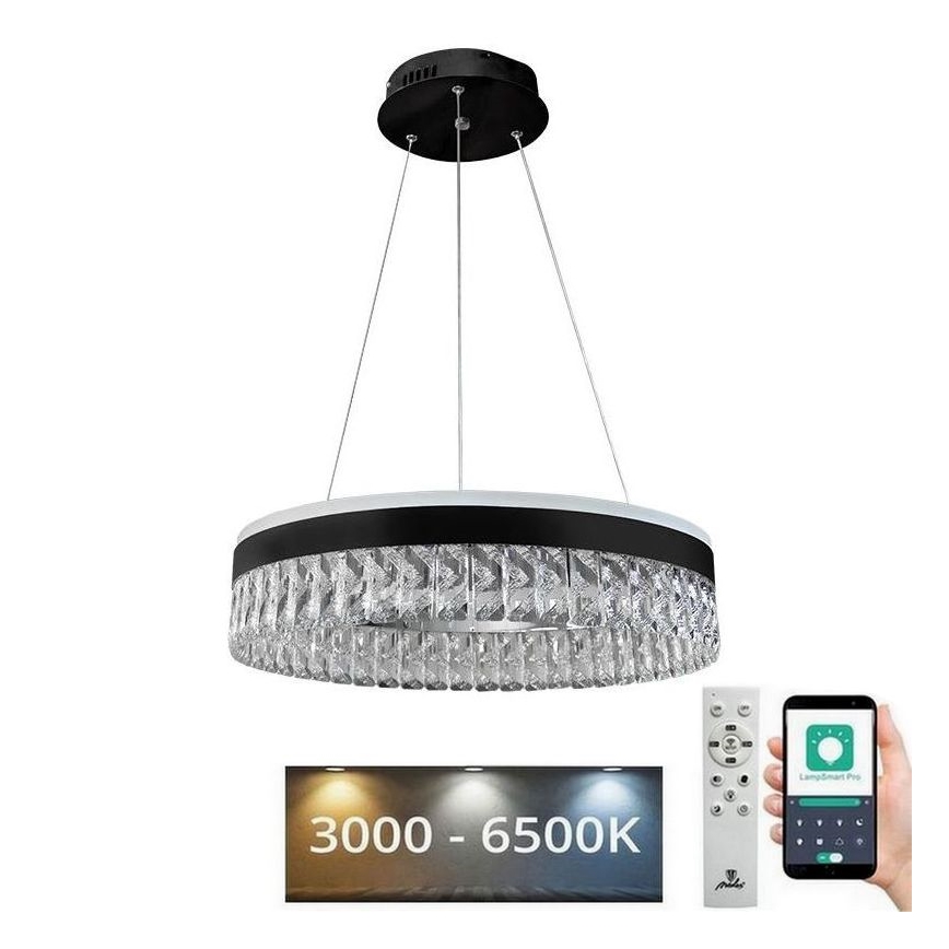 LED Stmievateľný krištáľový luster na lanku LED/90W/230V 3000-6500K čierna + diaľkové ovládanie