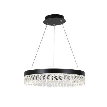 LED Stmievateľný krištáľový luster na lanku LED/90W/230V 3000-6500K čierna + diaľkové ovládanie