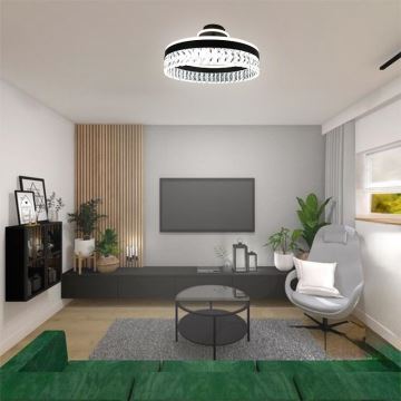 LED Stmievateľný krištáľový prisadený luster LED/75W/230V 3000-6500K čierna + diaľkové ovládanie