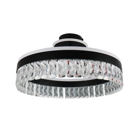 LED Stmievateľný krištáľový prisadený luster LED/75W/230V 3000-6500K čierna + diaľkové ovládanie
