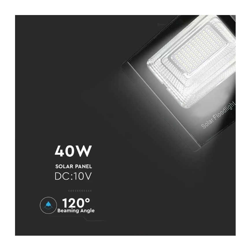 LED Stmievateľný solárny reflektor LED/40W/10V 4000K IP65 + diaľkové ovládanie