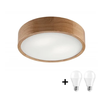 LED Stropné svietidlo OAK 2xE27/10W/230V dub pr. 37 cm