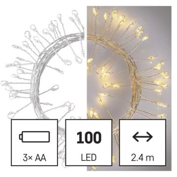 LED Vianočná reťaz 100xLED/3xAA 2,7m teplá biela