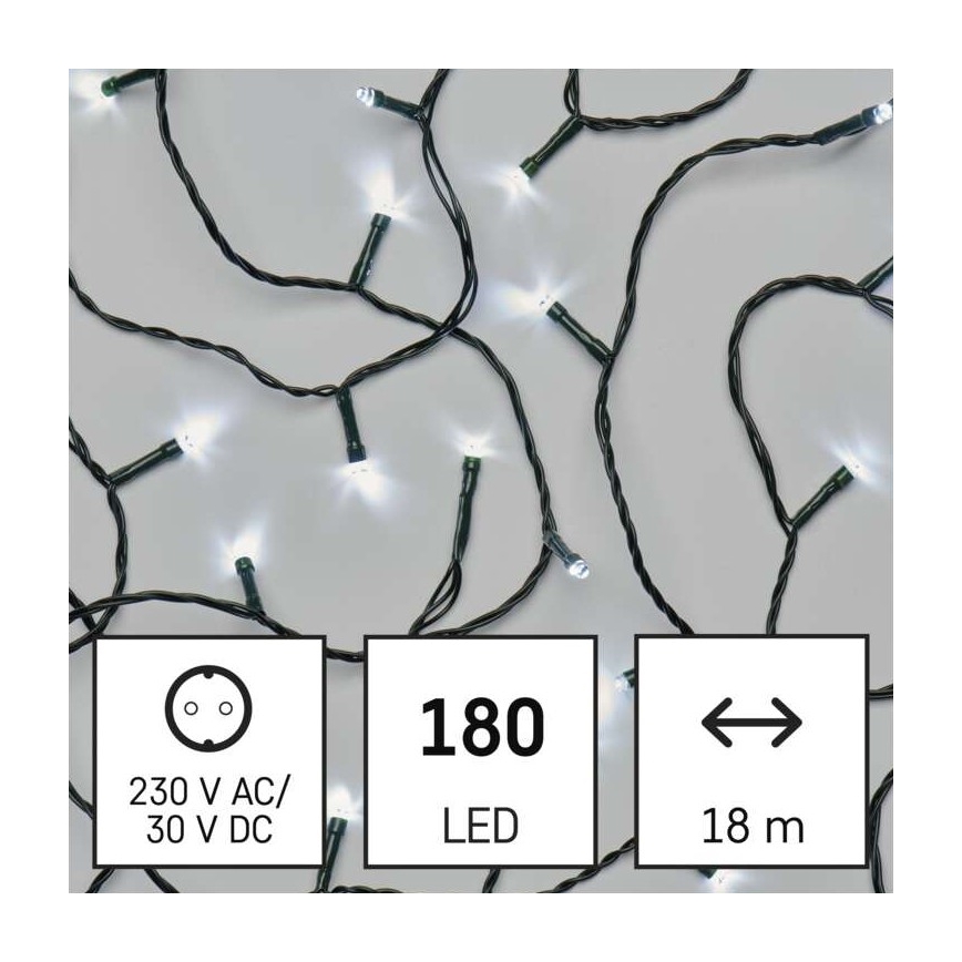 LED Vianočná vonkajšia reťaz 180xLED/8 módů 23m IP44 studená biela