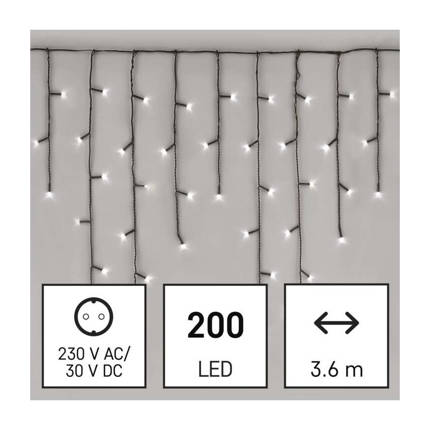 LED Vianočná vonkajšia reťaz 200xLED/8 módov 8,6m IP44 studená biela