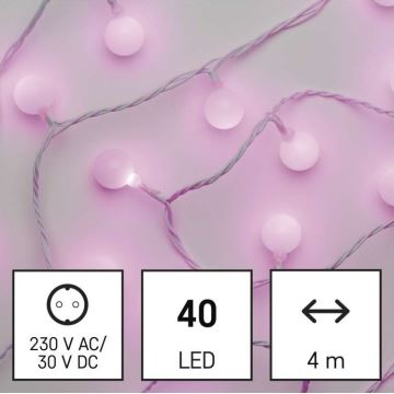 LED Vianočná vonkajšia reťaz 40xLED/9m IP44 ružová