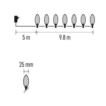 LED Vianočná vonkajšia reťaz 50xLED/8 módov 14,8m IP44 multicolor