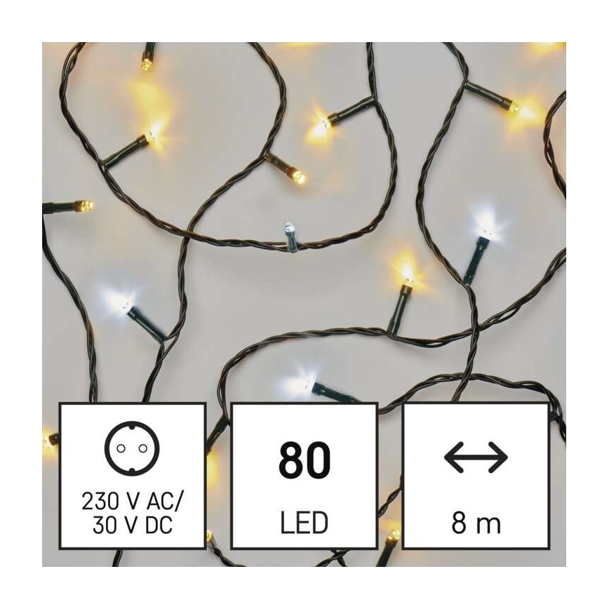 LED Vianočná vonkajšia reťaz 80xLED/2 funkcie 13m IP44 teplá/studená biela