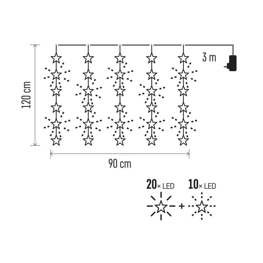 LED Vianočná vonkajšia reťaz30xLED/3,9m IP44 hviezdy