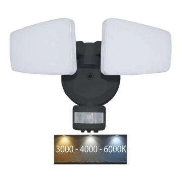 LED Vonkajší reflektor so senzorom LED/24W/230V 3000/4000/6000K IP54 čierna
