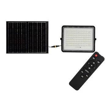 LED Vonkajší solárny reflektor LED/200W/3,2V 4000K čierna IP65 + diaľkové ovládanie