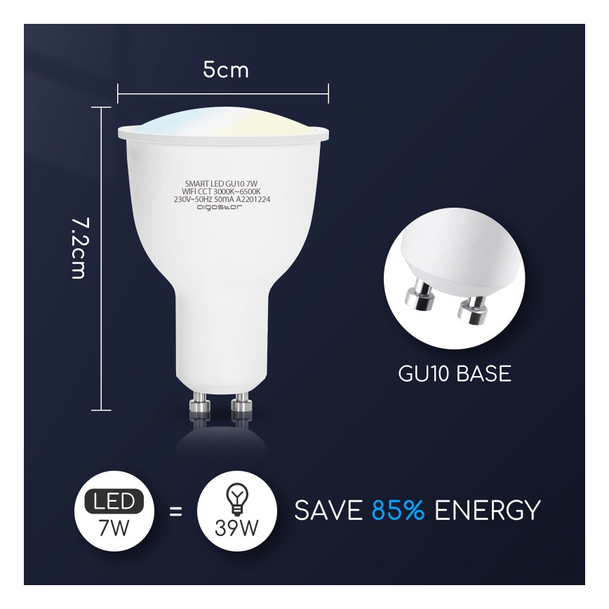 LED Žiarovka GU10/7W/230V 3000-6500K Wi-Fi - Aigostar