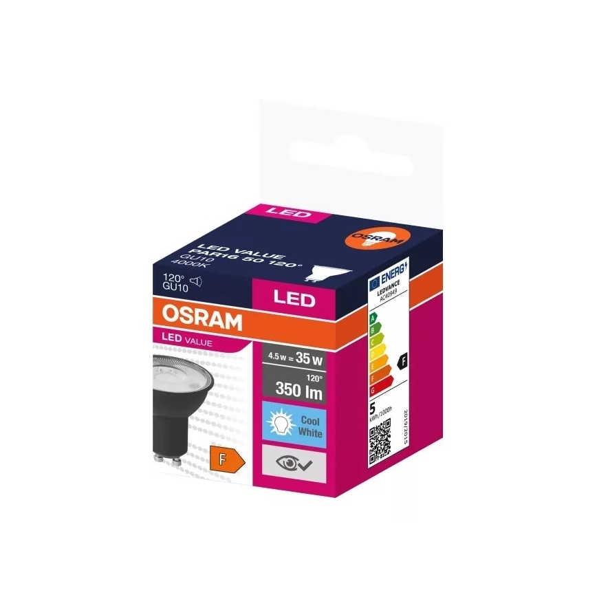 LED Žiarovka VALUE PAR16 GU10/4,5W/230V 4000K 120° čierna - Ledvance