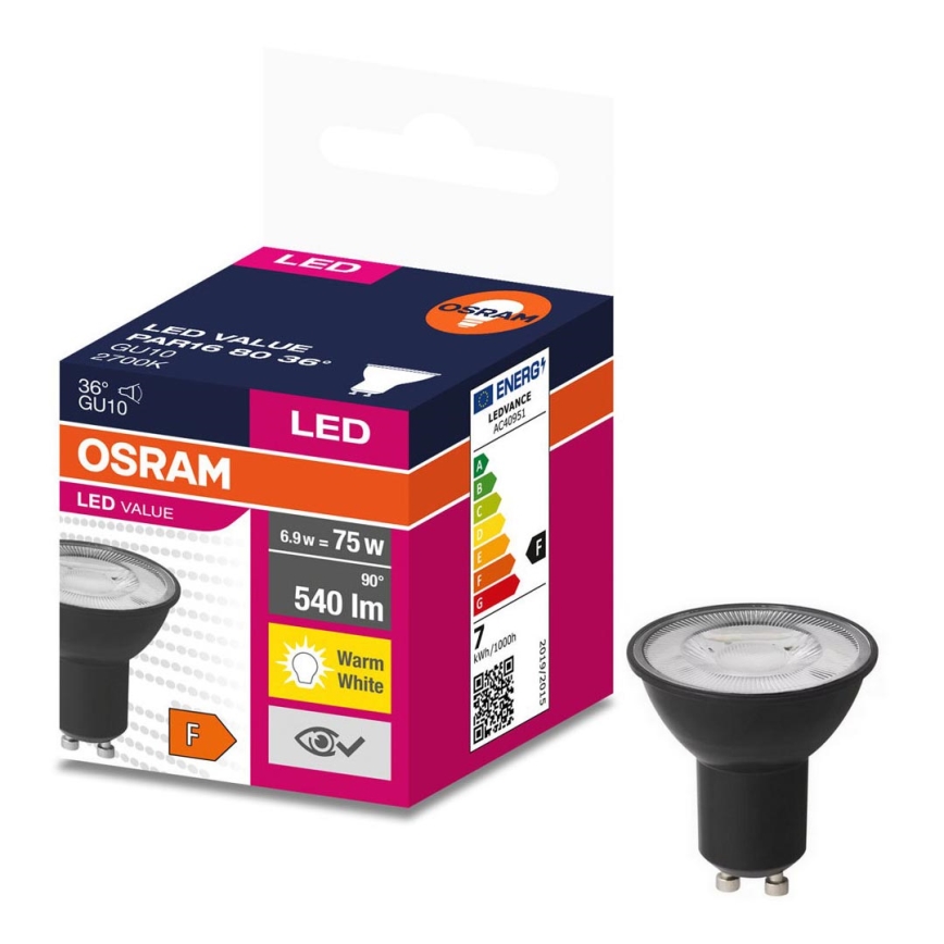 LED Žiarovka VALUE PAR16 GU10/6,9W/230V 2700K 36° - Ledvance