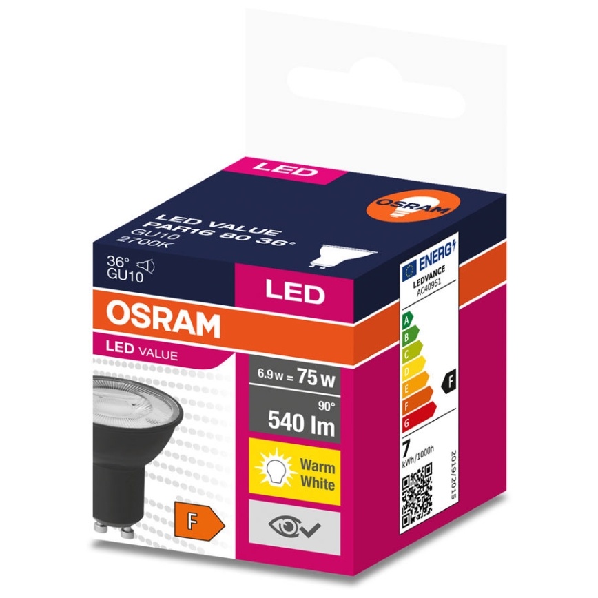 LED Žiarovka VALUE PAR16 GU10/6,9W/230V 2700K 36° - Ledvance