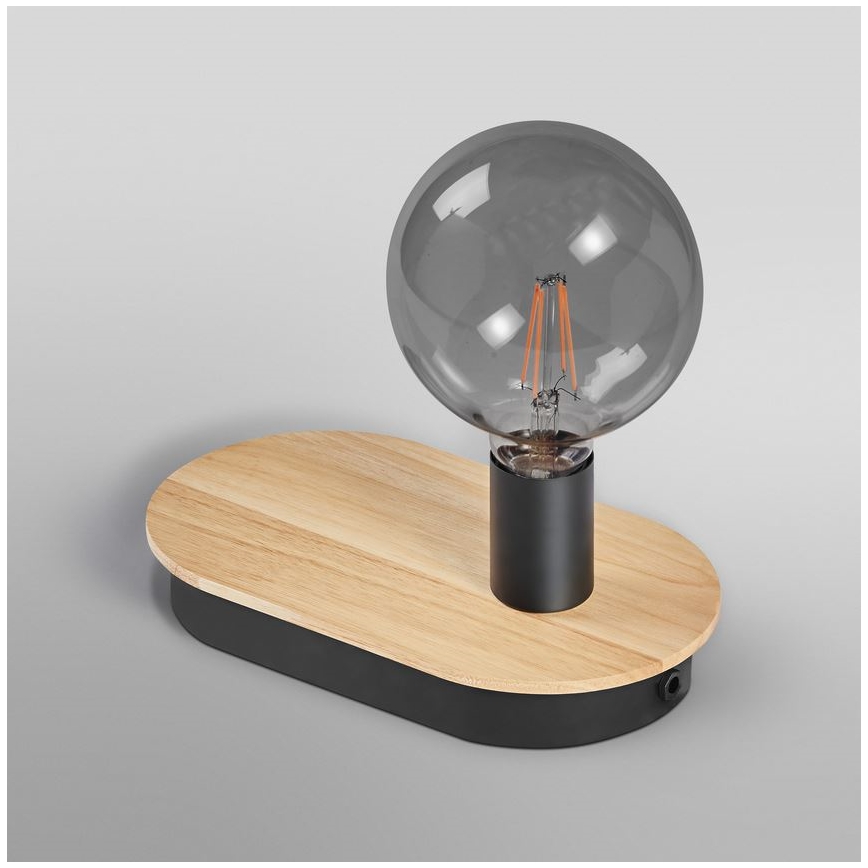 Ledvance - Dotyková stolná lampa s USB konektorom DECOR WOOD 1xE27/8W/230V gumovník