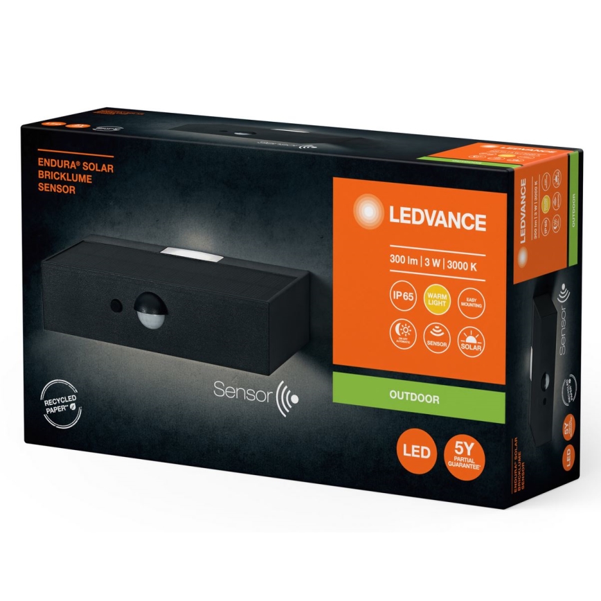 Ledvance - LED Solárne nástenné svietidlo so senzorom ENDURA SOLAR LED/3W/4,2V IP65