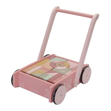 Little Dutch - Drevený vozík s kockami ružová
