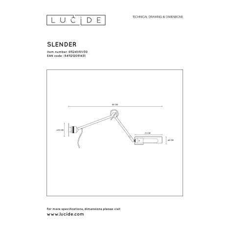 Lucide 05241/01/30 - Nástenná lampa SLENDER 1xE27/25W/230V