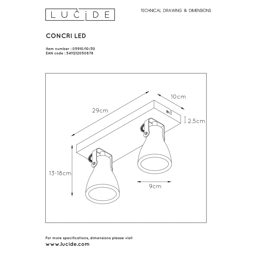 Lucide 05910/10/30 - LED Stmievateľné bodové svietidlo CONCRI 2xGU10/5W/230V