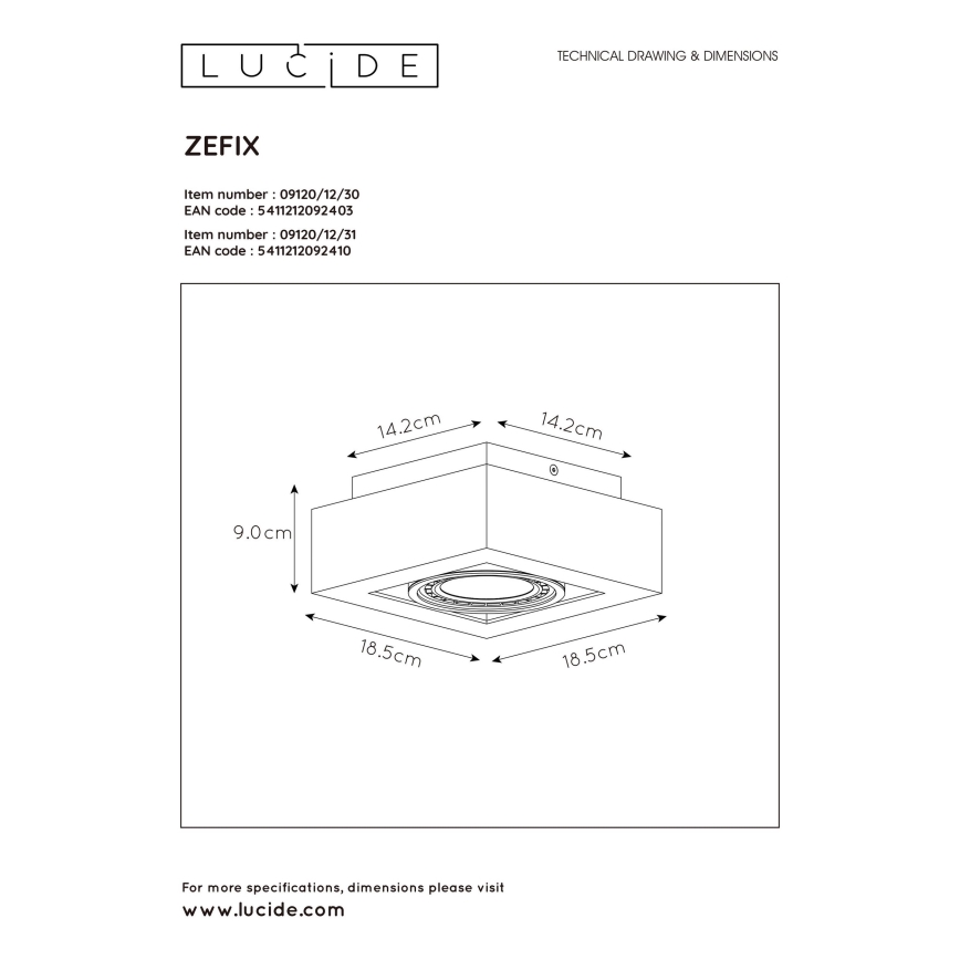 Lucide 09120/12/31 - LED Stmievateľné bodové svietidlo ZEFIX 1xGU10/12W/230V biela