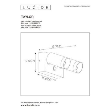 Lucide 09831/01/31 - Vonkajšie svietidlo so senzorom TAYLOR 2xGU10/50W/230V IP44