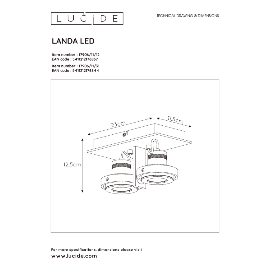 Lucide 17906/11/31 - LED Stmievateľné bodové svietidlo LANDA 2xGU10/5W/230V biela