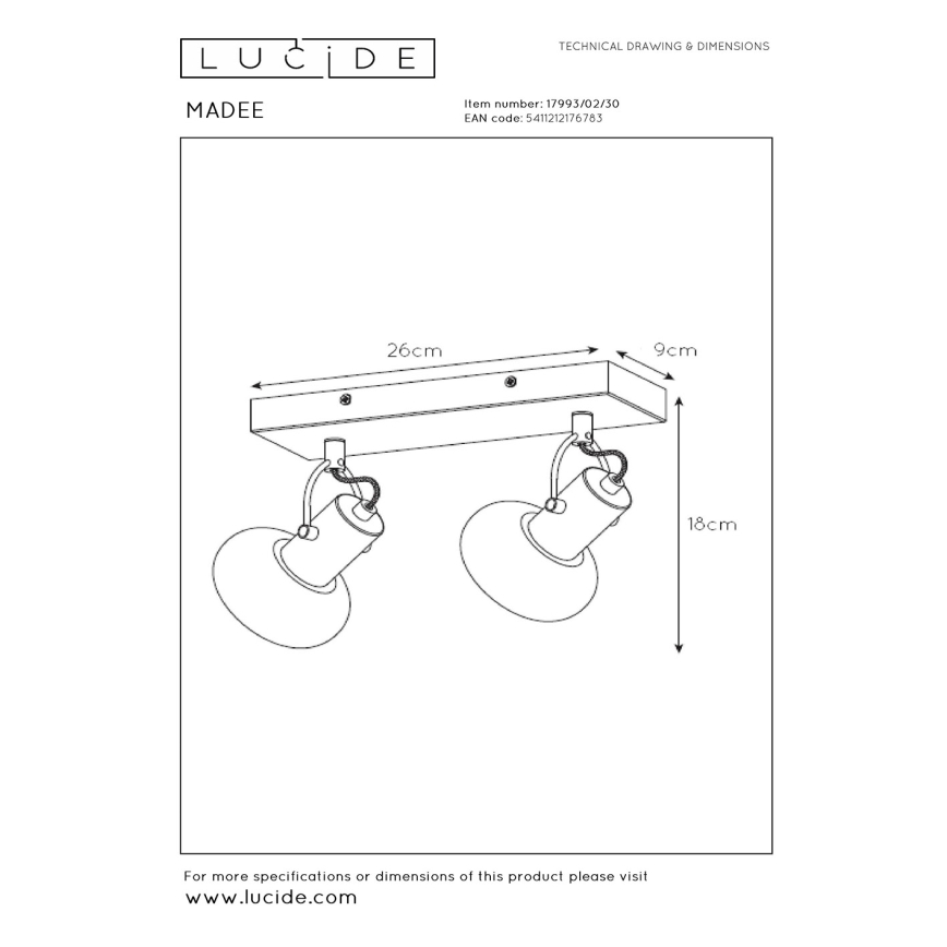 Lucide 17993/02/30 - Bodové svietidlo MADEE 2xE14/25W/230V