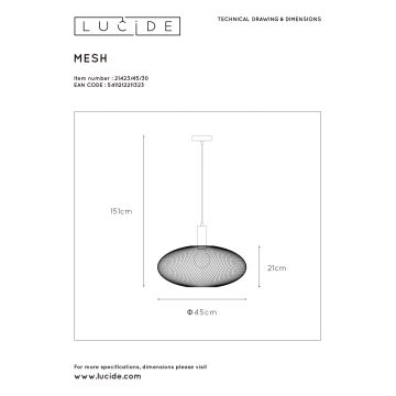 Lucide 21423/45/30 - Luster na lanku MESH 1xE27/40W/230V
