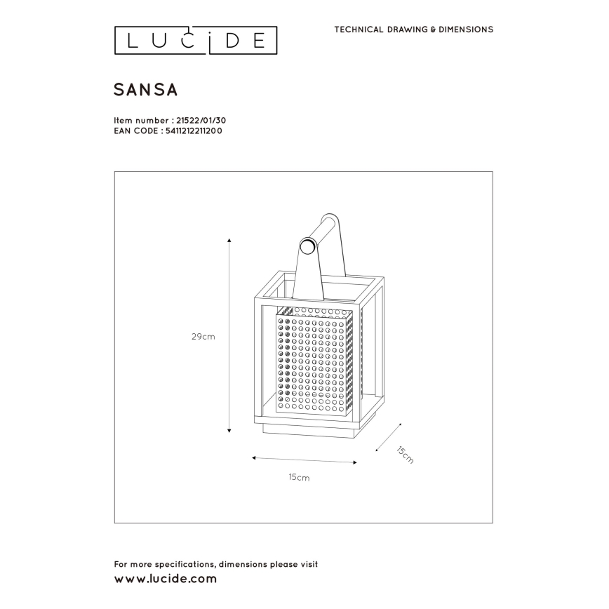 Lucide 21522/01/30 - Stolná lampa SANSA 1xE27/40W/230V