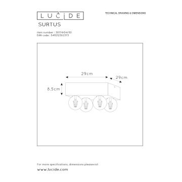 Lucide 30174/04/30 - Stropné svietidlo SURTUS 4xE27/60W/230V