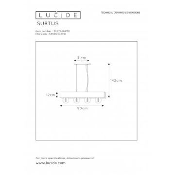 Lucide 30474/04/30 - Luster na lanku SURTUS 4xE27/60W/230V