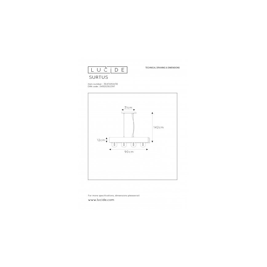 Lucide 30474/04/30 - Luster na lanku SURTUS 4xE27/60W/230V