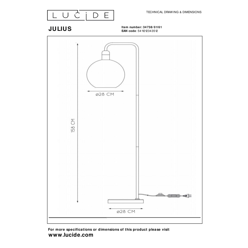 Lucide 34738/01/61 - Stojacia lampa JULIUS 1xE27/40W/230V