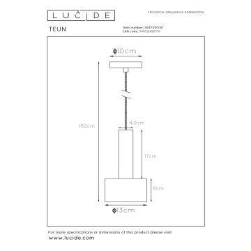 Lucide 45471/01/30 - Luster na lanku TEUN 1xE27/40W/230V