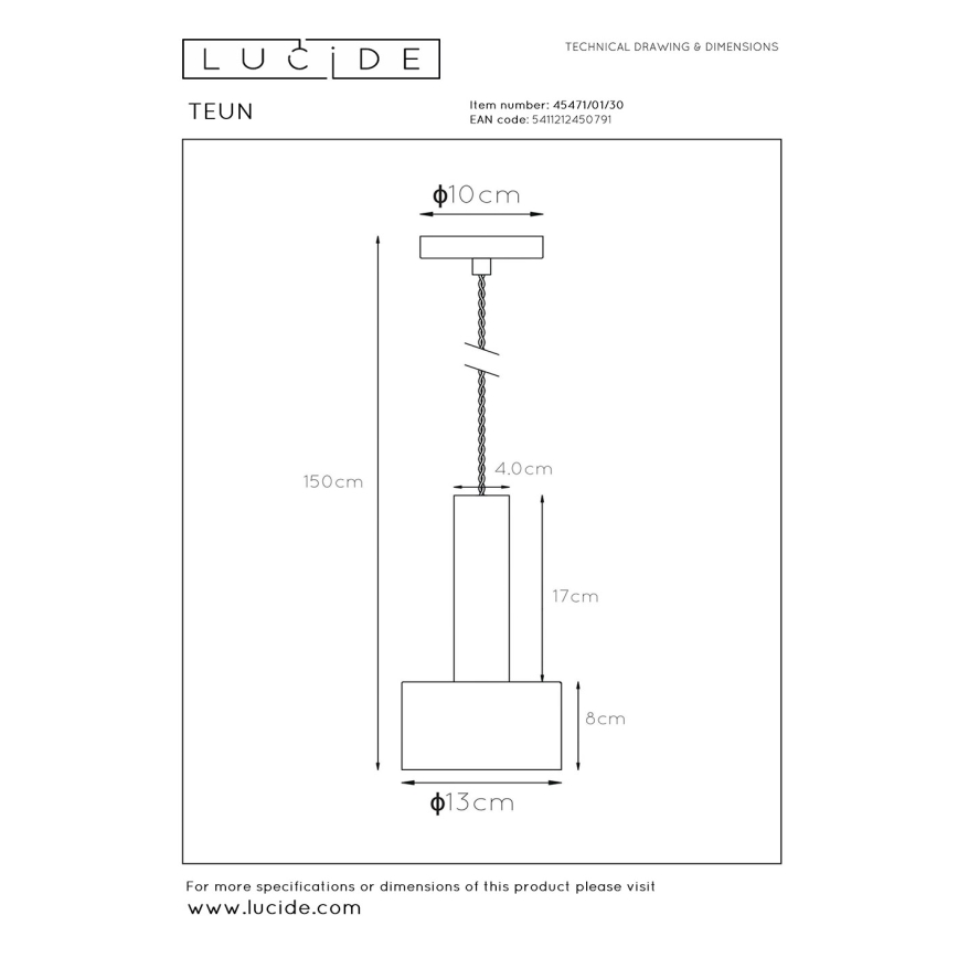 Lucide 45471/01/30 - Luster na lanku TEUN 1xE27/40W/230V