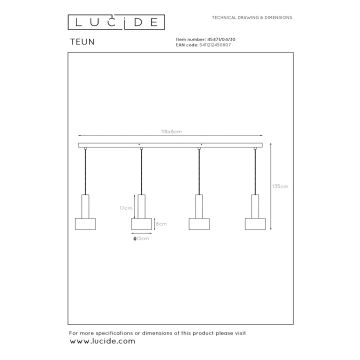 Lucide 45471/04/30 - Luster na lanku TEUN 4xE27/40W/230V