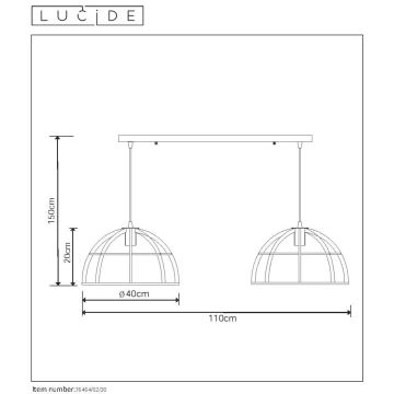 Lucide 76464/02/30 - Luster na lanku DIKRA 2xE27/60W/230V