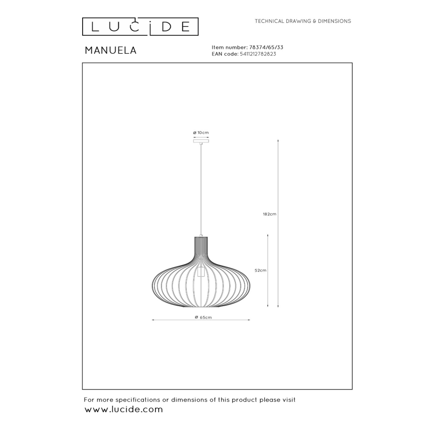 Lucide 78374/65/33 - Luster na lanku MANUELA 1xE27/60W/230V pr. 65 cm zelená