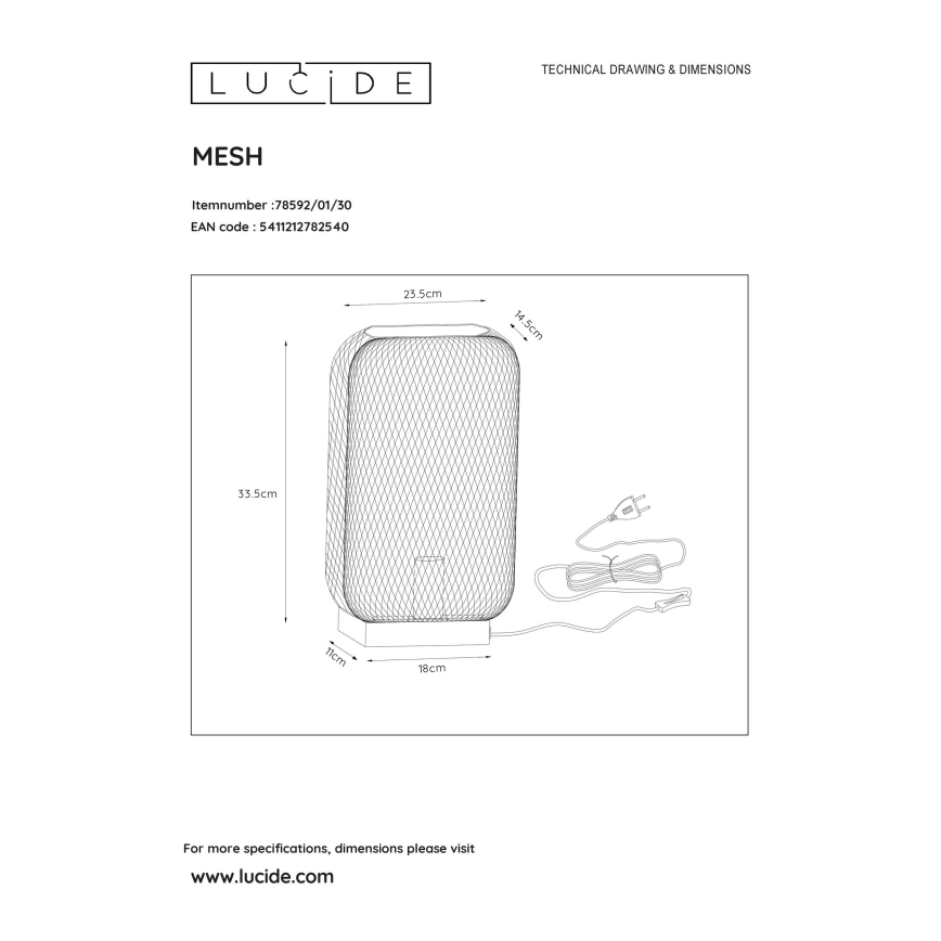 Lucide 78592/01/30 - Stolná lampa MESH 1xE27/60W/230V čierna