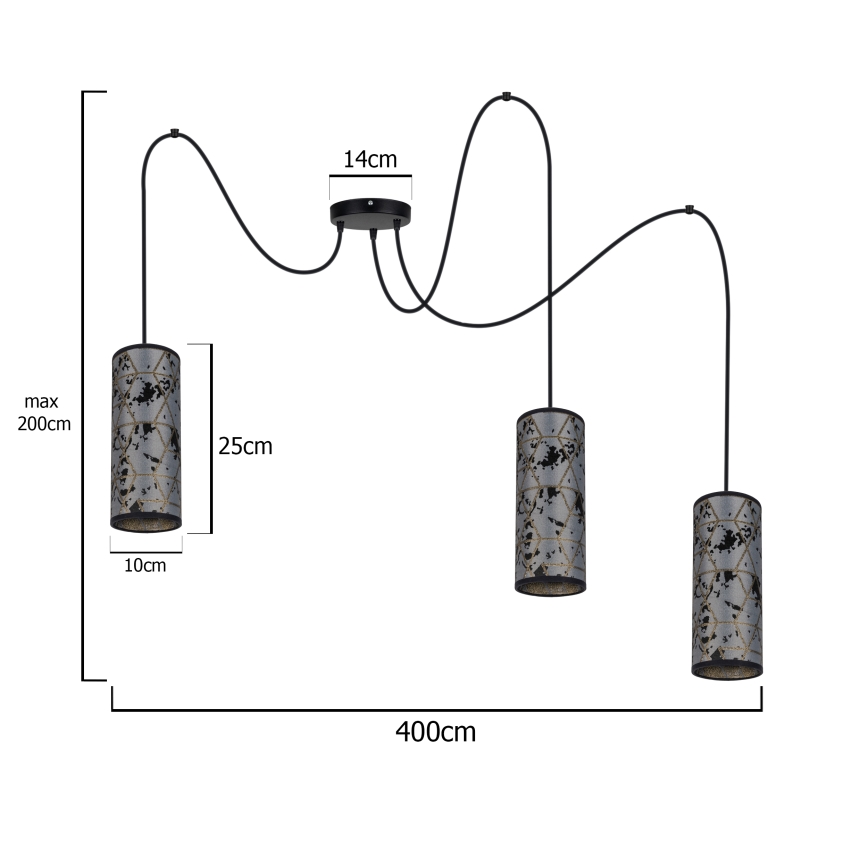 Luster na lanku AVALO 3xE27/60W/230V šedá/čierna