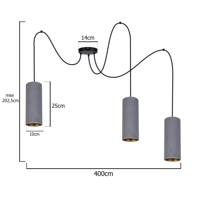 Luster na lanku AVALO 3xE27/60W/230V šedá