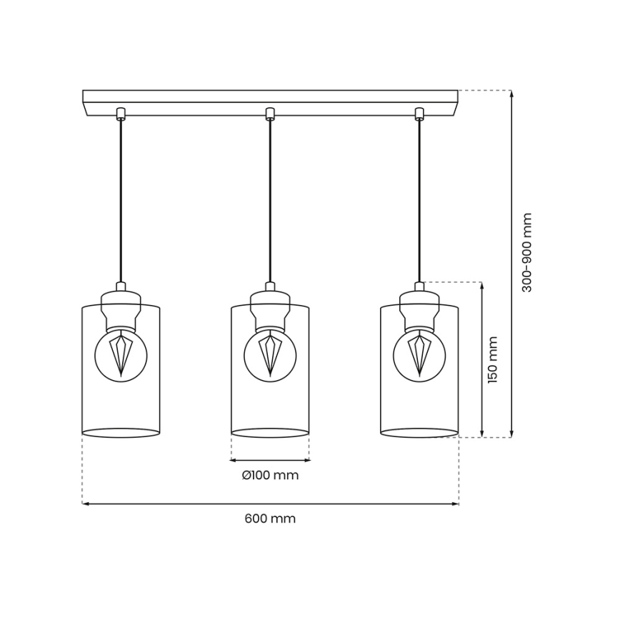 Luster na lanku CHIC 3xE27/60W/230V čierna/šedá