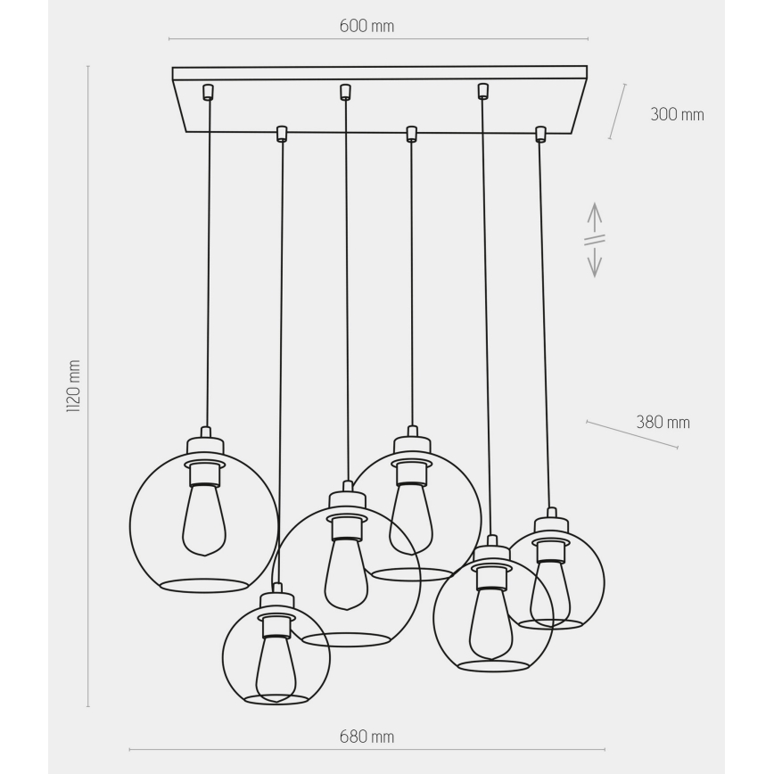 Luster na lanku CUBUS 6xE27/60W/230V čierna