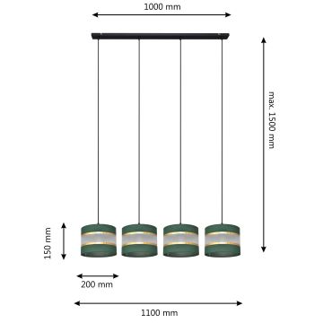 Luster na lanku HELEN 4xE27/60W/230V zelená/zlatá