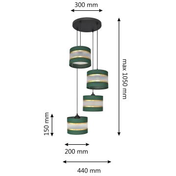 Luster na lanku HELEN 4xE27/60W/230V zelená/zlatá